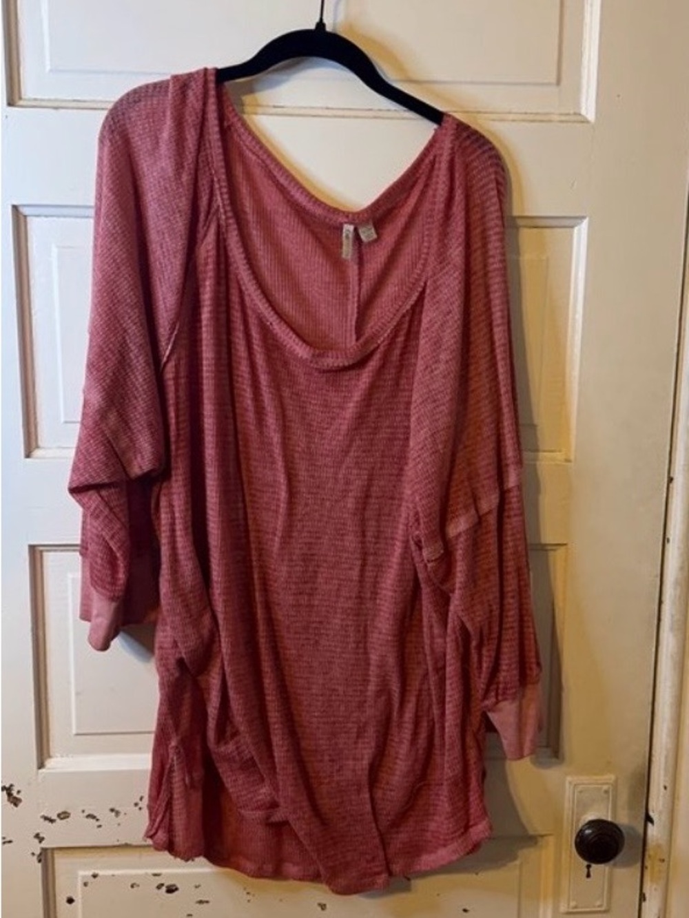 Cato Rose-Pink Waffle Knit Scoop Neck Tunic Hoodie